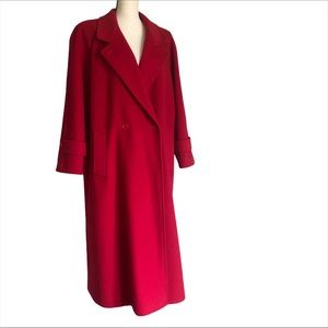 Vintage Karen Red 100% Pure Wool Long Trench Coat